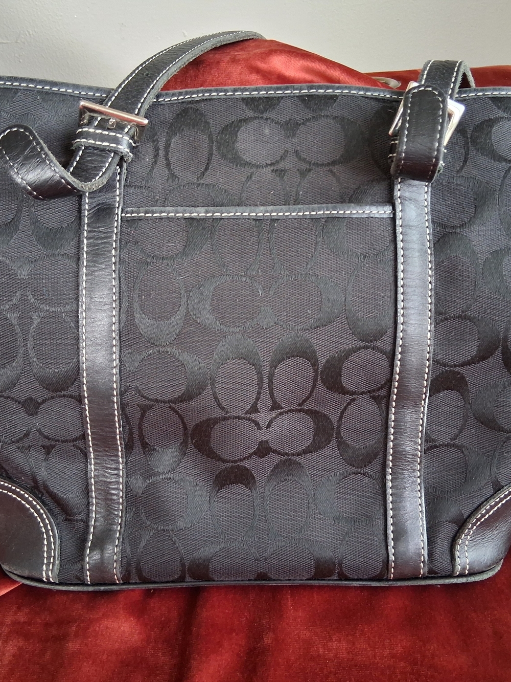 Coach Black Signature Jacquard Tote with Dark Leather Trim